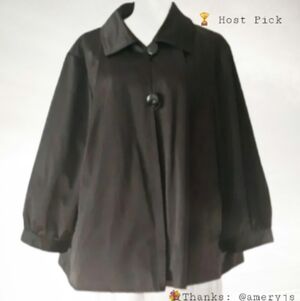 Vintage R.E.Q. Woman Black Dress  Coat / Two Button Flowy Blazer Size 24W